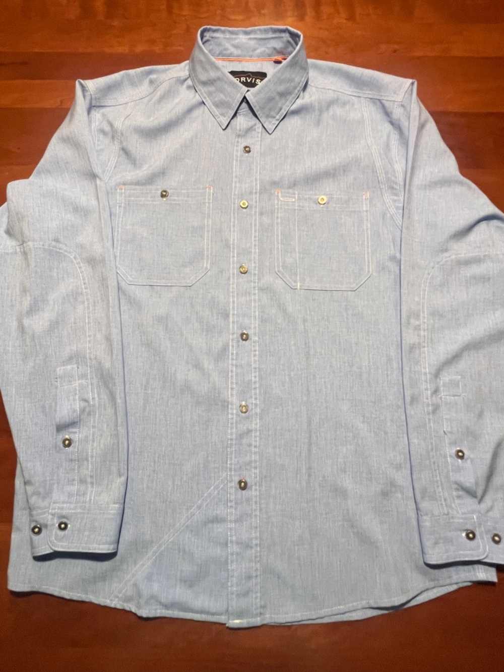 Orvis Tech Chambray Shirt Mens Large Blue Long Sleeve Active Work Fishing